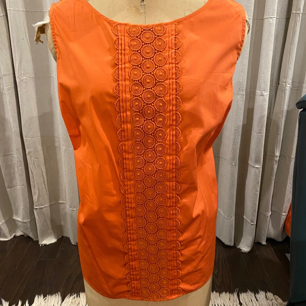 Talbots Orange Sleeveless Blouse with Crochet Trim 18W